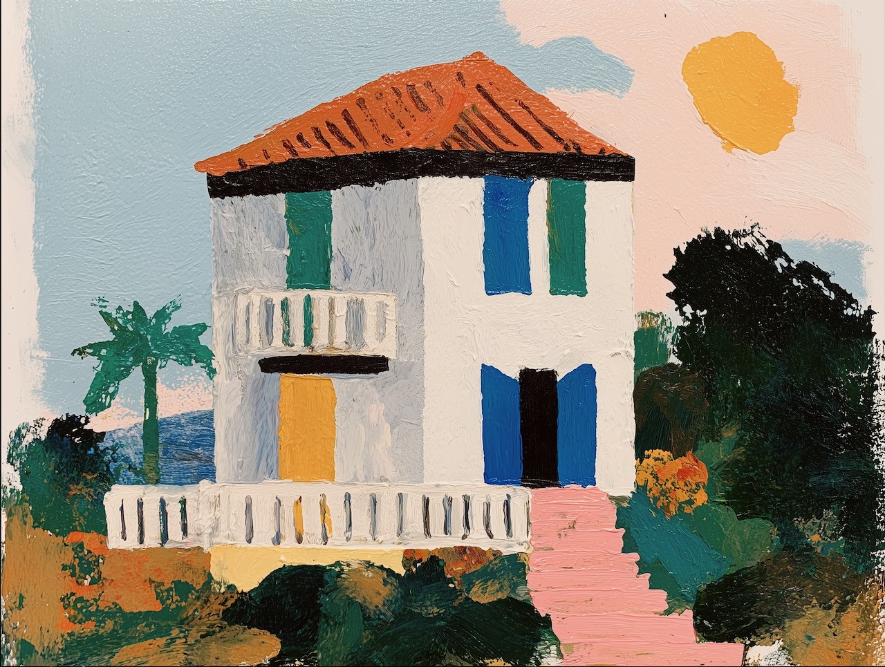 https://s.mj.run/qEHA2JRYfgQ minimalist impressionistic painting of an artsy house in the style of Matisse --ar 4:3 --raw --v 7 Job ID: 514e6593-e49d-4e33-9fe1-70ab699bd289